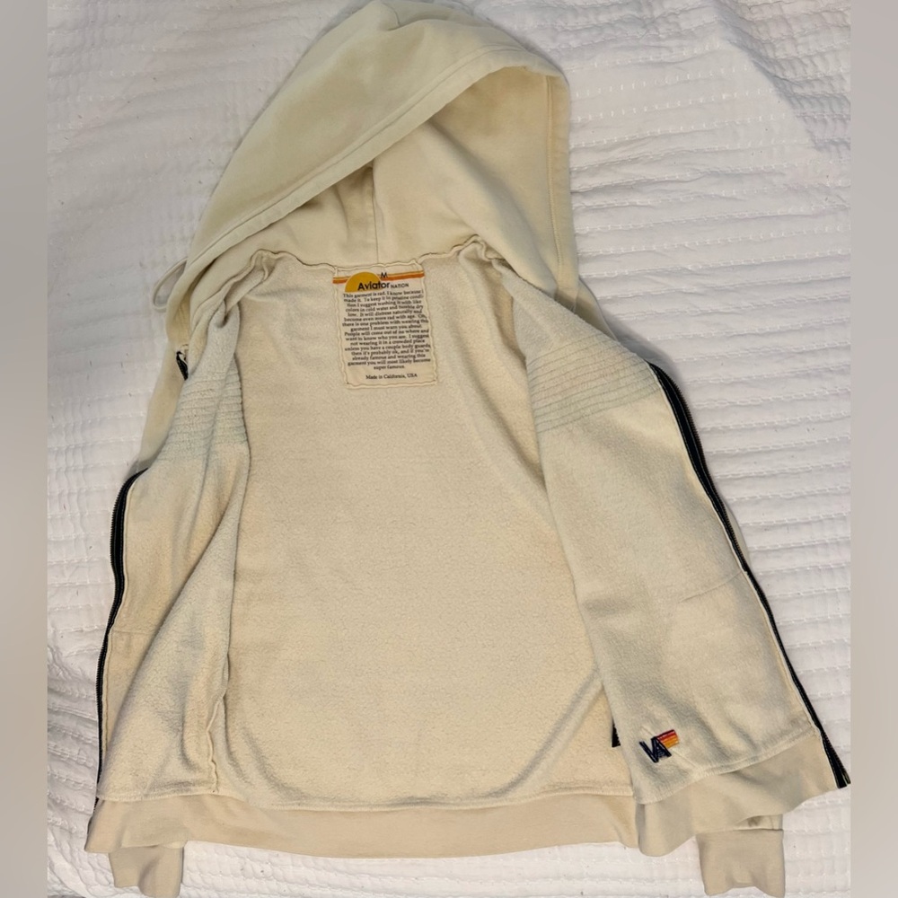 AVIATOR NATION 5 STRIPE ZIP-UP HOODIE / JACKET - VINTAGE WHITE - MEDIUM - Picture 7 of 9